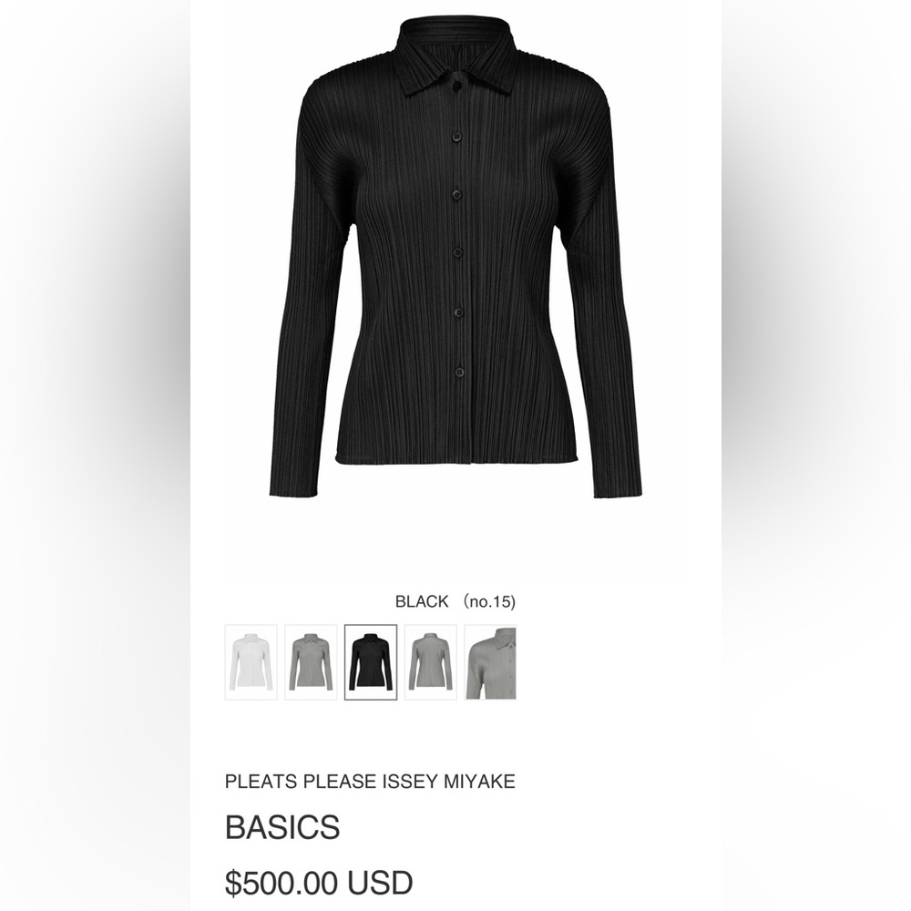 Issey Miyake Pleats Please Collection Black Pleated Button Down Shirt - Picture 9 of 9